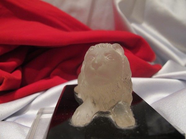 Antique paperweight depicting a lion made of frosted rock crystal, 19th century Antique paperweight depicting a lion made of frosted rock crystal, 19th century