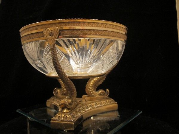 Fine French Gilt Bronze and cut crystal glass bowl, Empire ,early 19th century Fine French Gilt Bronze and cut crystal glass bowl, Empire ,early 19th century