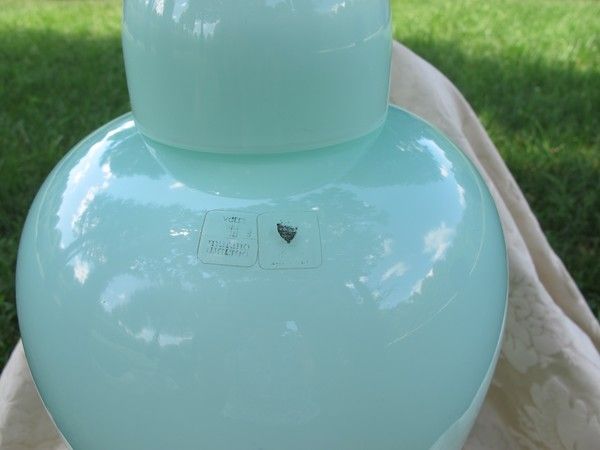 Signed Venini vase and cover in opaque turquoise glass, dated at about 1980 Signed Venini vase and cover in opaque turquoise glass, dated at about 1980