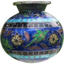 Cloisonne enameled fine silver vase with flowers, late 19th century Cloisonne enameled fine silver vase with flowers, late 19th century