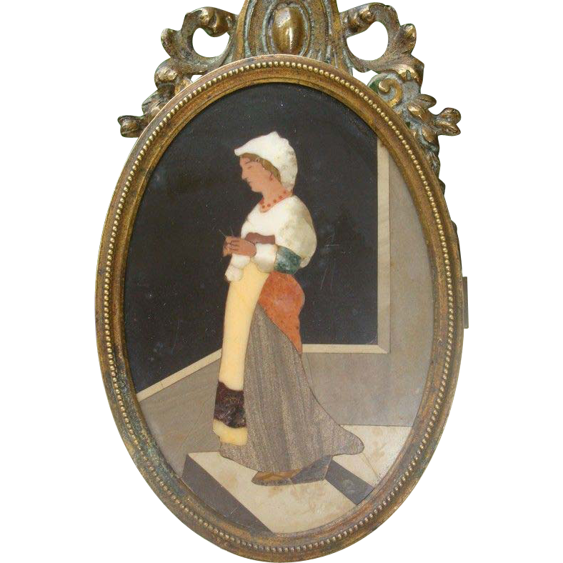 Antique Florentine Pietra Dura plaque set in a gilt bronze frame, 19th century Antique Florentine Pietra Dura plaque set in a gilt bronze frame, 19th century