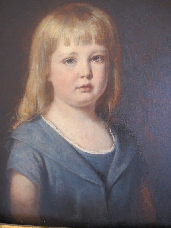 Portrait of a girl in a blue dress, oil on wood by Eugen Felix (Vienna 1837-1906) dated 1882 Portrait of a girl in a blue dress, oil on wood by Eugen Felix (Vienna 1837-1906) dated 1882