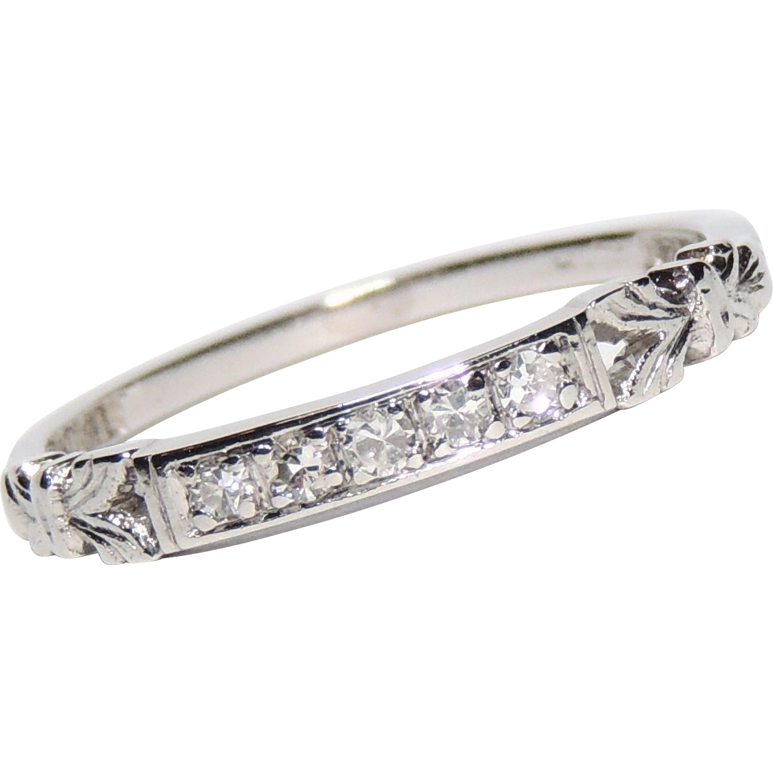 Vintage Platinum Diamond Wedding Band, Ring, Stacker, Stack, size 7