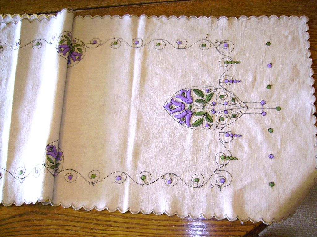 All Hand Embroidered Arts & Crafts Linen Table Runner 52.5 inches All Hand Embroidered Arts & Crafts Linen Table Runner 52.5 inches