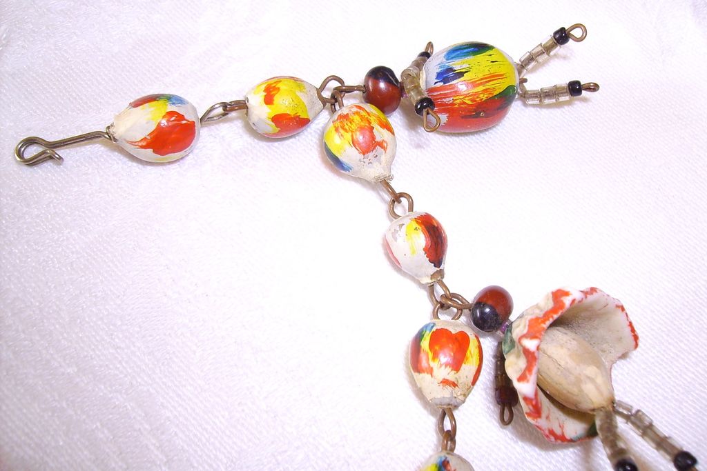 Unusual Folk Art Shell, Seed, & Bead People Charm Bracelet Unusual Folk Art Shell, Seed, & Bead People Charm Bracelet