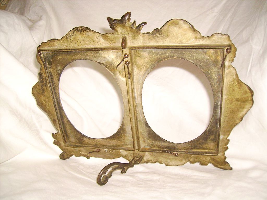 Victorian Bronze Double Picture Frame with Butterfly & Flowers Victorian Bronze Double Picture Frame with Butterfly & Flowers