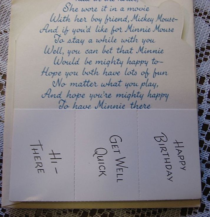 1940's Unused Gibson Walt Disney Minnie Mouse Kiddycard 1940's Unused Gibson Walt Disney Minnie Mouse Kiddycard