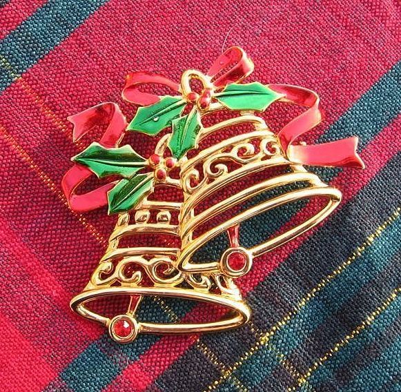 Signed JJ Double Bell Christmas Pin Signed JJ Double Bell Christmas Pin