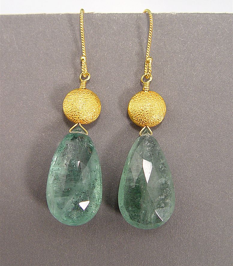 Tethys - Moss Aquamarine and 18 Karat Gold Earrings Tethys - Moss Aquamarine and 18 Karat Gold Earrings