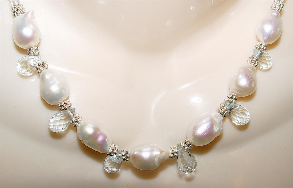 Metis - Aquamarine Gemstone and Baroque Freshwater Pearl Necklace Metis - Aquamarine Gemstone and Baroque Freshwater Pearl Necklace
