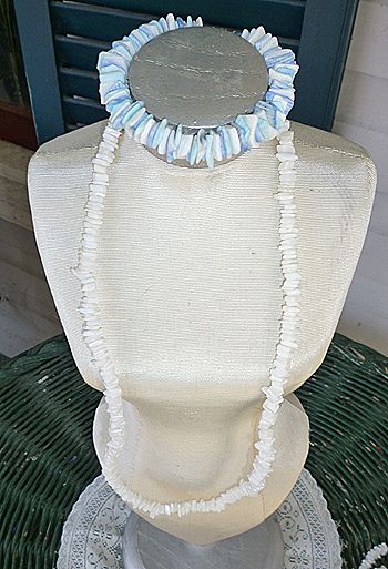 Puka Shell Pair Blue White Bracelet and Necklace Puka Shell Pair Blue White Bracelet and Necklace