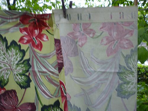 Superb Set of Four Tropical Flowers and Foliage Barkcloth Curtains Drapes Superb Set of Four Tropical Flowers and Foliage Barkcloth Curtains Drapes