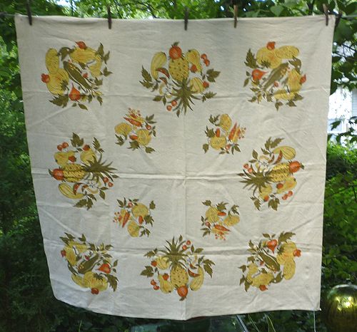 Pineapples Harvest Fruits and Vegetables Vintage Print Linen Tablecloth Pineapples Harvest Fruits and Vegetables Vintage Print Linen Tablecloth