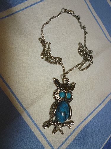 Sixties Owl Pendant on Chain Blue Eyes and Tummy Sixties Owl Pendant on Chain Blue Eyes and Tummy