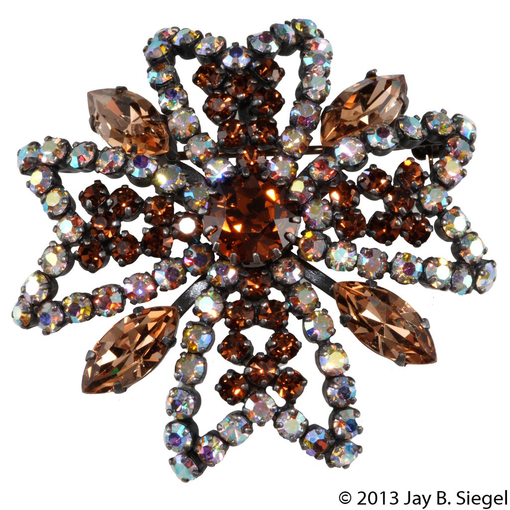Made in Austria Brown & Aurora Borealis Matese Cross Brooch Pin Made in Austria Brown & Aurora Borealis Matese Cross Brooch Pin