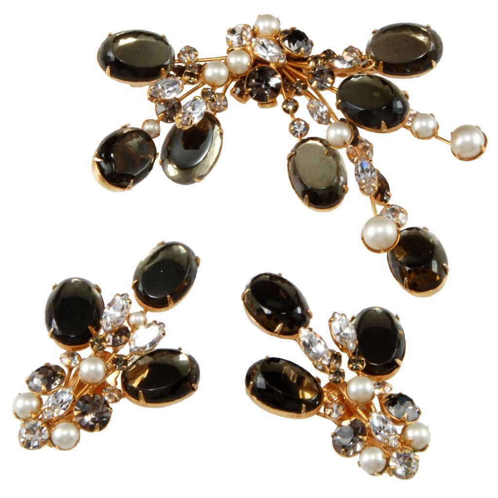 Hattie Carnegie Space Age Rhinestone Brooch and Earrings Set Hattie Carnegie Space Age Rhinestone Brooch and Earrings Set