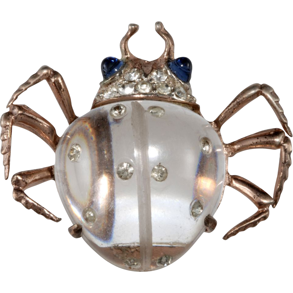 Coro Jelly Belly Sterling Rhinestone Beetle Insect Brooch Clip Coro Jelly Belly Sterling Rhinestone Beetle Insect Brooch Clip