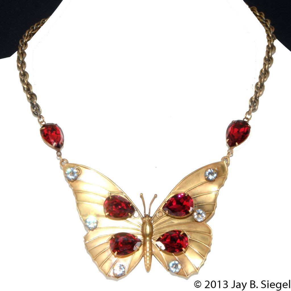 Joseff of Hollywood Cranberry Red Rhinestone Butterfly Necklace Joseff of Hollywood Cranberry Red Rhinestone Butterfly Necklace