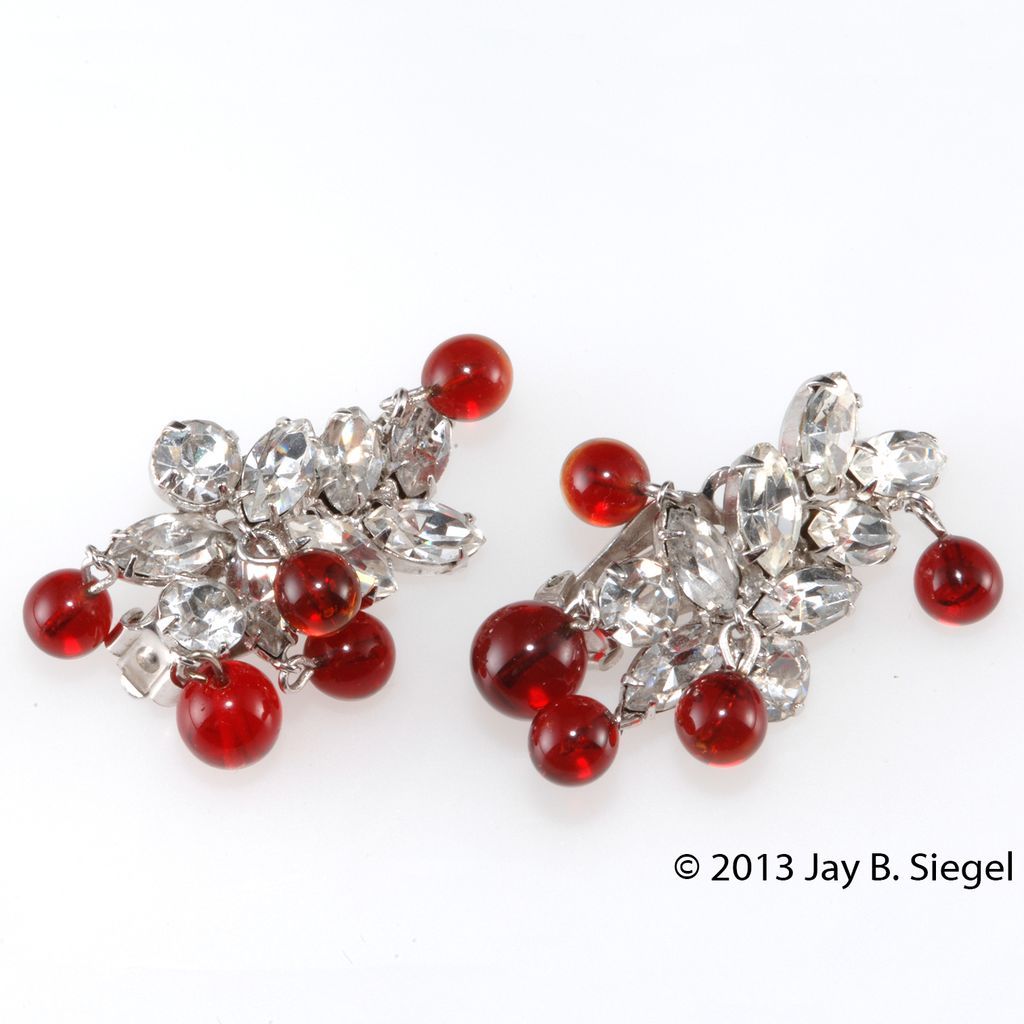 Kramer Ruby Red Bead & Clear Rhinestone Dangle Earrings Kramer Ruby Red Bead & Clear Rhinestone Dangle Earrings