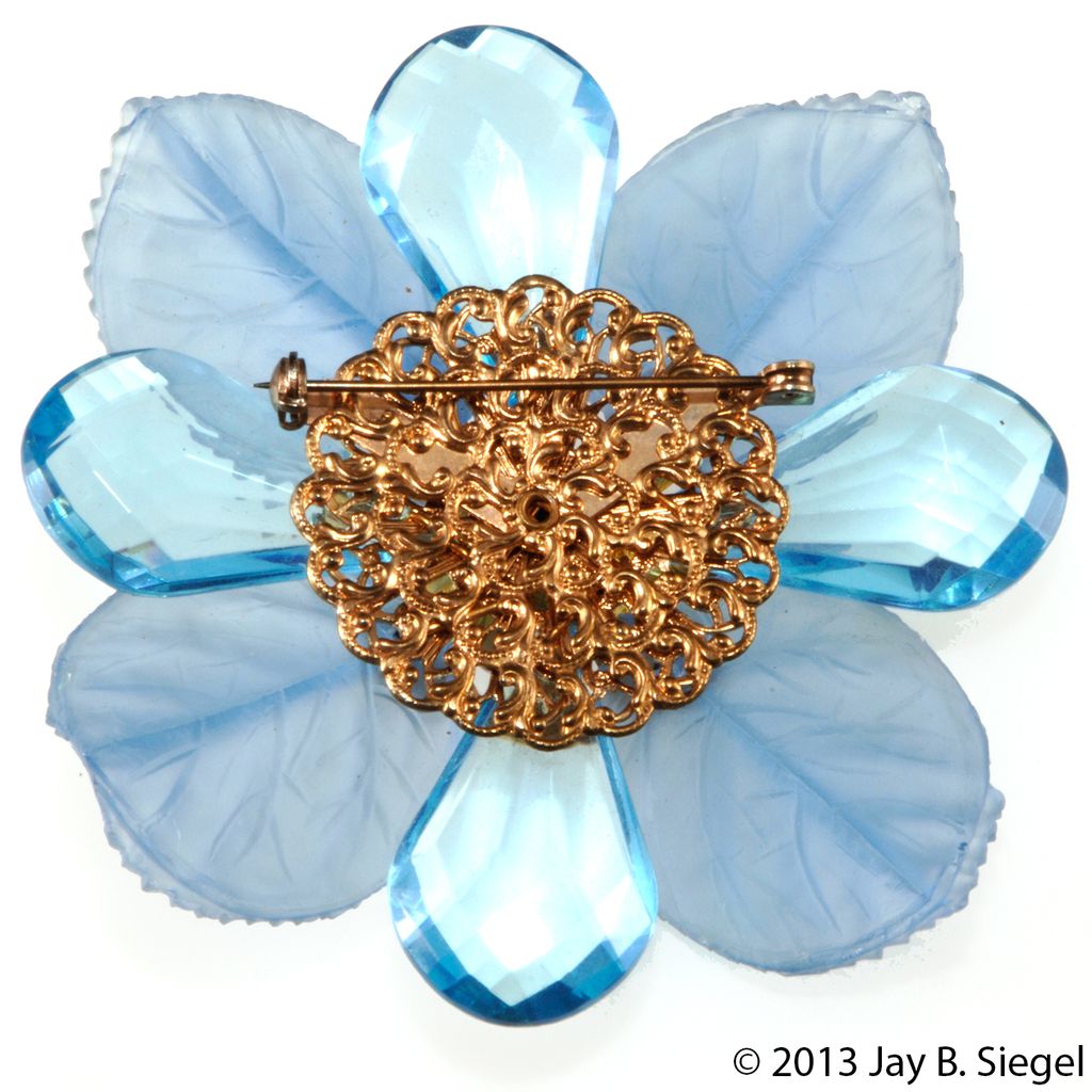 Blue Glass & Rhinestone LARGE Flower Brooch Pin Blue Glass & Rhinestone LARGE Flower Brooch Pin