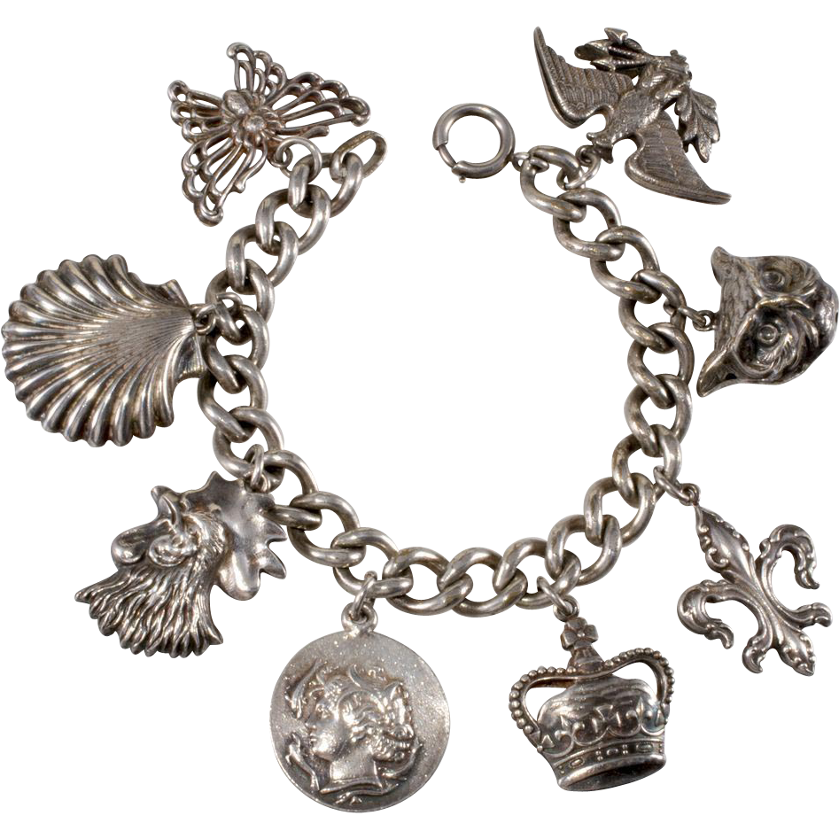 Napier Silver Plate Charm Bracelet from chicantiques on Ruby Lane