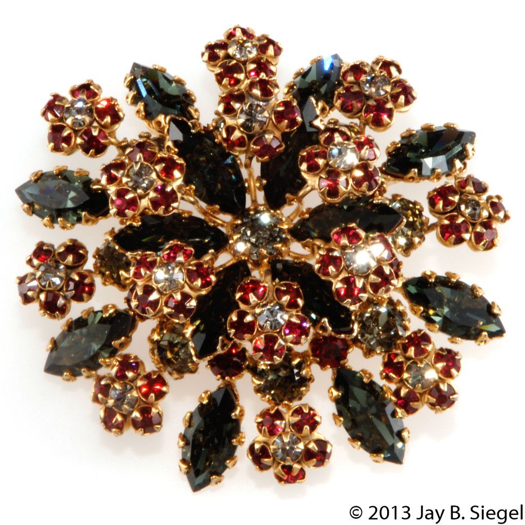 Schreiner Cranberry Red & Slate Gray Rhinestone Brooch Pin Schreiner Cranberry Red & Slate Gray Rhinestone Brooch Pin