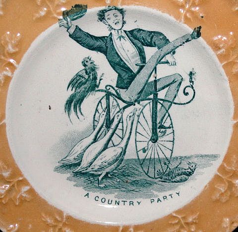 Rare Childs Caricature Plate ~ Velocipede Bicycle Geese Rare Childs Caricature Plate ~ Velocipede Bicycle Geese