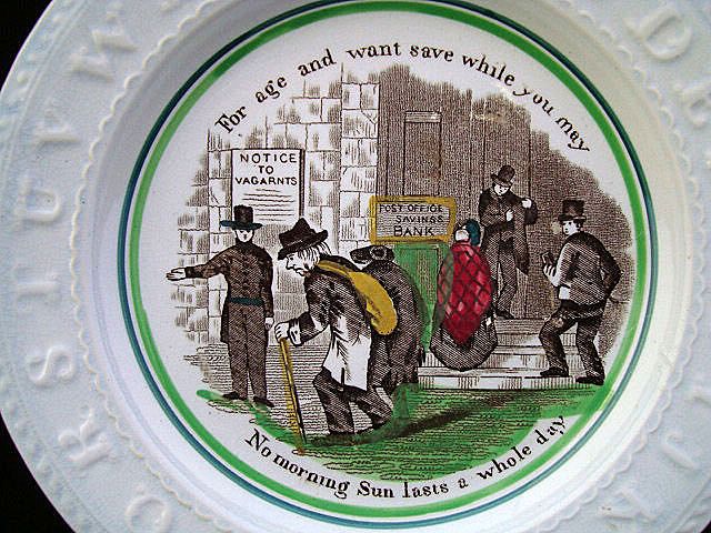 Pearlware ABC Plate ~ Franklins Maxim ~ BANKING 1840 Pearlware ABC Plate ~ Franklins Maxim ~ BANKING 1840
