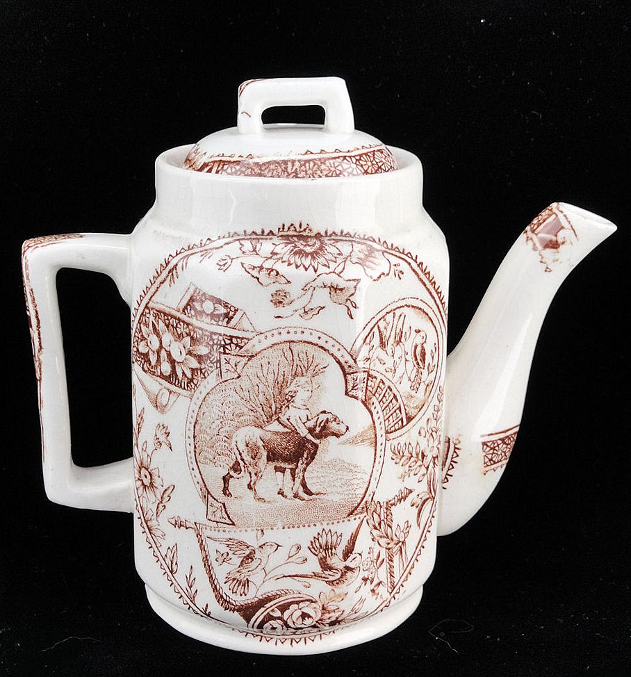 Early Childs Brown Aesthetic Transferware Teapot ~ Girl with Newfoundland Dog Early Childs Brown Aesthetic Transferware Teapot ~ Girl with Newfoundland Dog