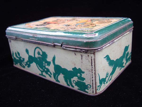Early Comic Strip Biscuit Tin ~ Begging Dog 1920 Early Comic Strip Biscuit Tin ~ Begging Dog 1920