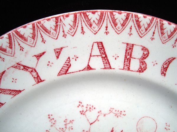 Red ABC Alphabet Nursery Plate ~ Gardening Girls 1890 Red ABC Alphabet Nursery Plate ~ Gardening Girls 1890