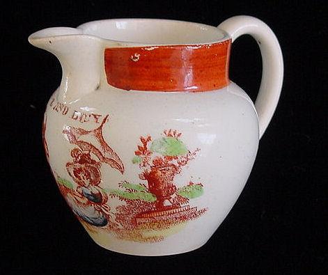Rare Child's Polychrome Transfer Jug ~ JOHN KATE & LUCY Rare Child's Polychrome Transfer Jug ~ JOHN KATE & LUCY