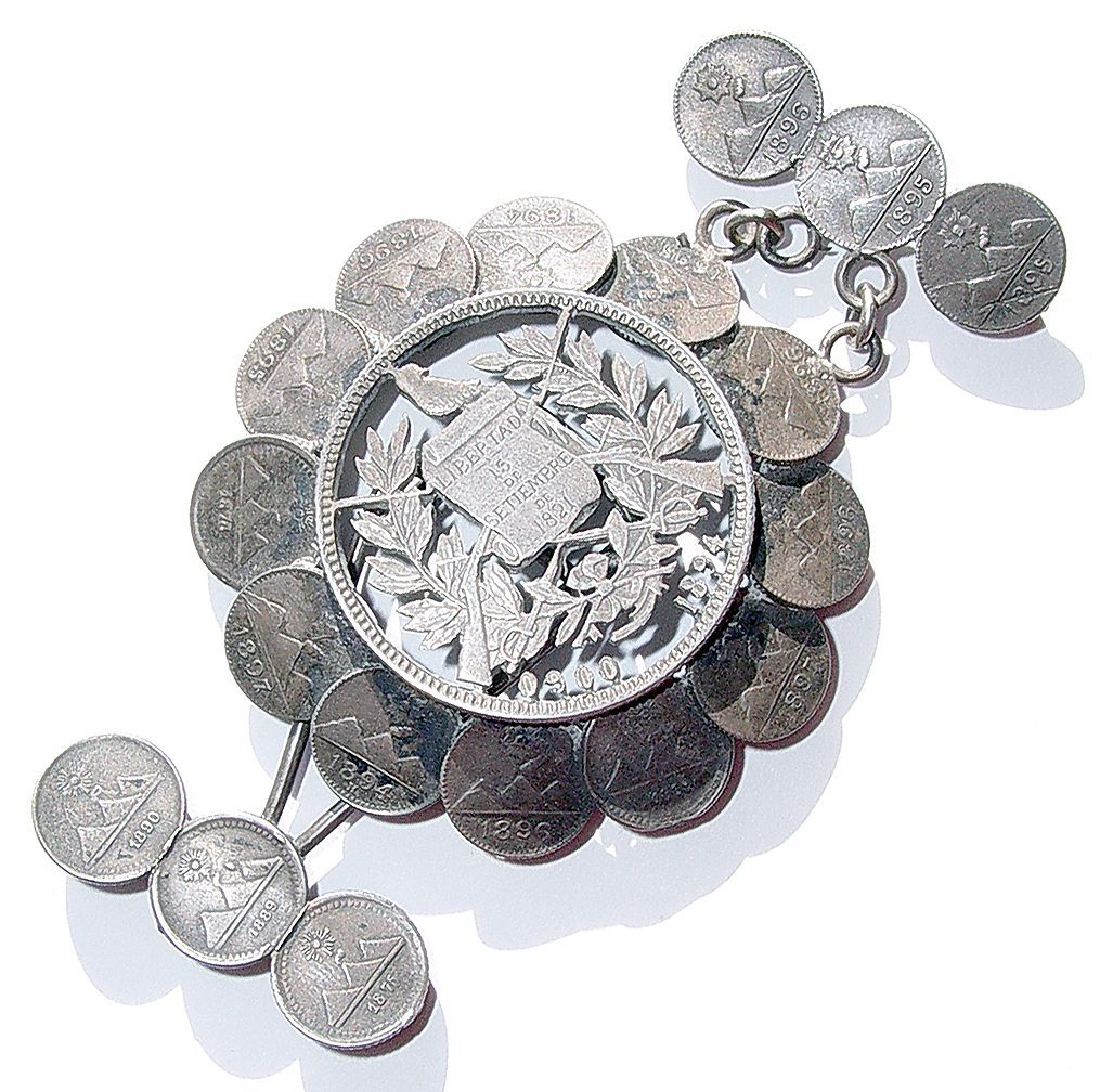 Victorian Cut Coin Silver Belt Buckle - Guatemalan Coins Victorian Cut Coin Silver Belt Buckle - Guatemalan Coins