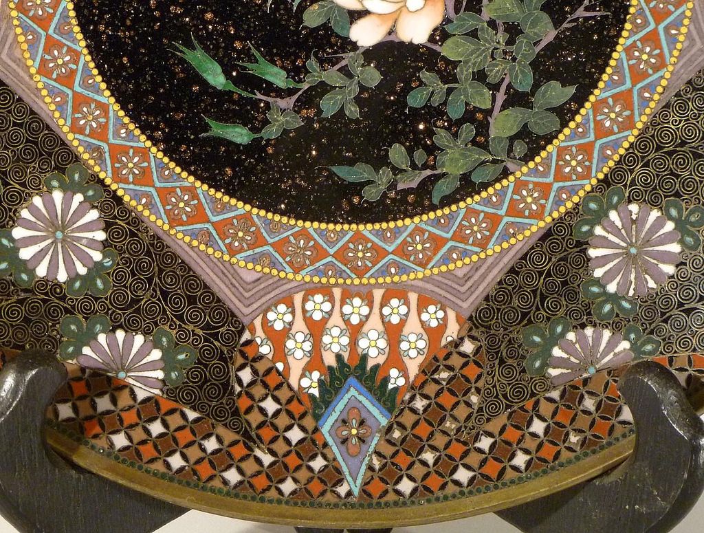 Japanese Cloisonne Plate - Bronze with Goldstone and Silver Wire Japanese Cloisonne Plate - Bronze with Goldstone and Silver Wire