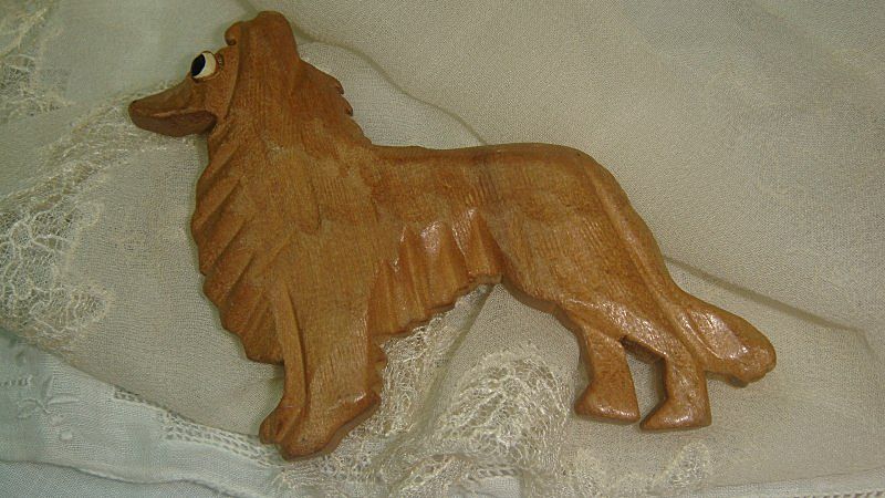 Vintage Large Wood Dog Collie Brooch Vintage Large Wood Dog Collie Brooch