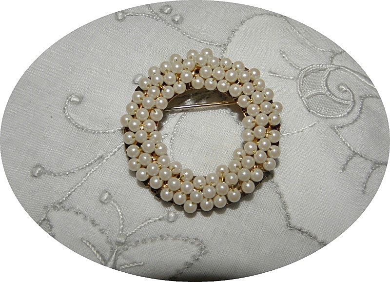 Vintage HOBE Faux Pearl Hand Wired Circle Brooch Vintage HOBE Faux Pearl Hand Wired Circle Brooch