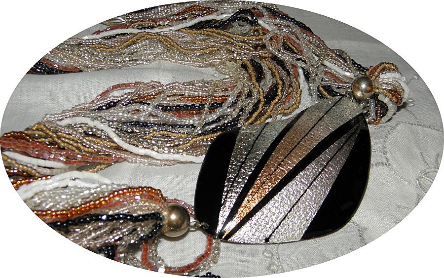 Vintage Luxurious Multi Strand Glass Seed Bead Big Necklace with Large Focal Point Vintage Luxurious Multi Strand Glass Seed Bead Big Necklace with Large Focal Point
