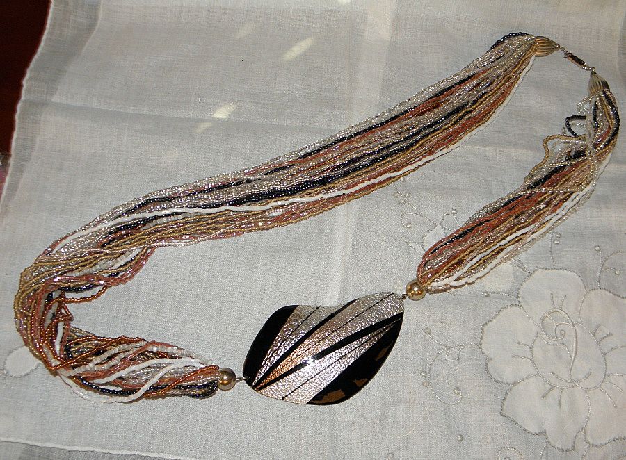 Vintage Luxurious Multi Strand Glass Seed Bead Big Necklace with Large Focal Point Vintage Luxurious Multi Strand Glass Seed Bead Big Necklace with Large Focal Point