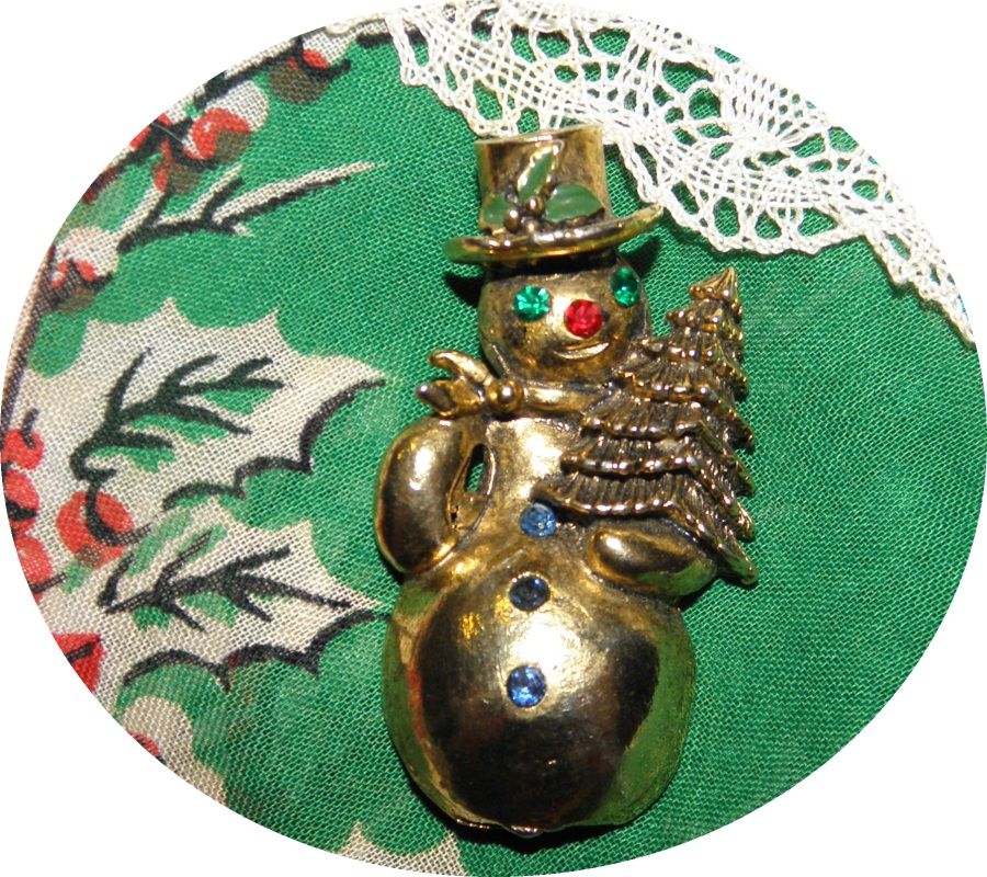 Vintage Antique Gold Tone Snowman Christmas Brooch Pin Vintage Antique Gold Tone Snowman Christmas Brooch Pin