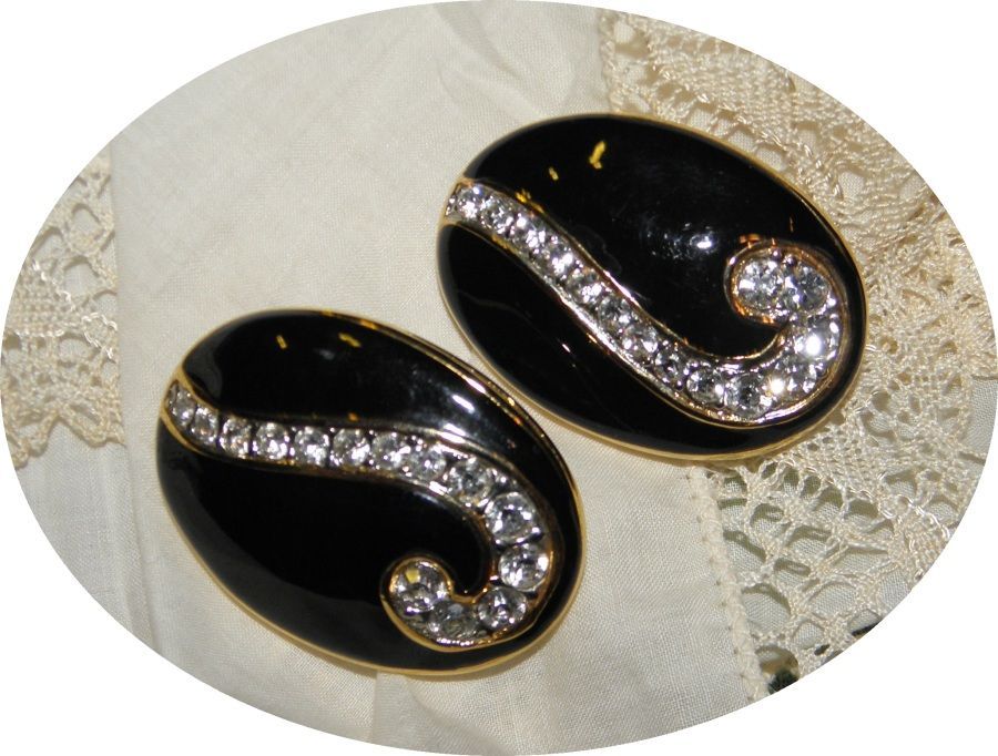 Large 1980s Black & Clear Crystal Rhinestone Earrings Large 1980s Black & Clear Crystal Rhinestone Earrings
