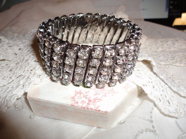 Rhinestone Vintage Expansion Bracelet All Prong Set Wide Rhinestone Vintage Expansion Bracelet All Prong Set Wide