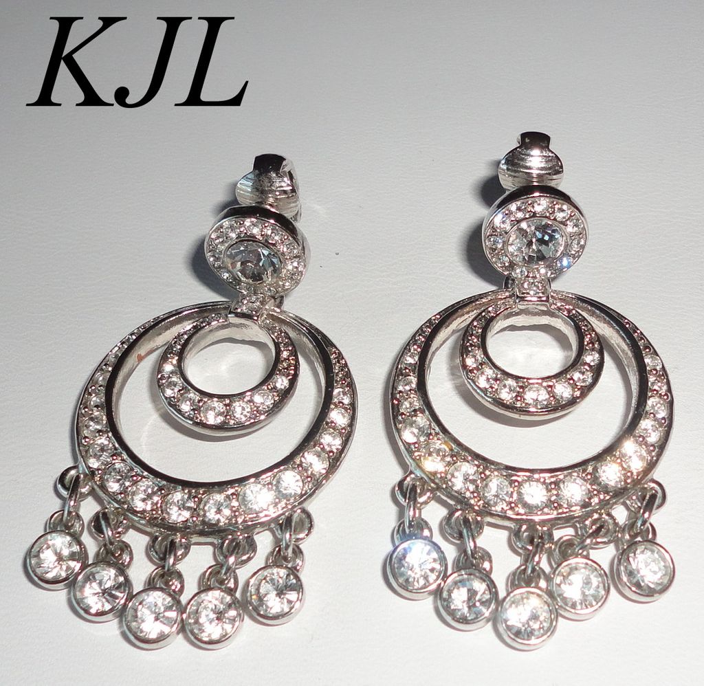 KJL Kenneth J. Lane Hollywood Event Dangling Clear Rhinestone Clip Earrings Book Piece KJL Kenneth J. Lane Hollywood Event Dangling Clear Rhinestone Clip Earrings Book Piece