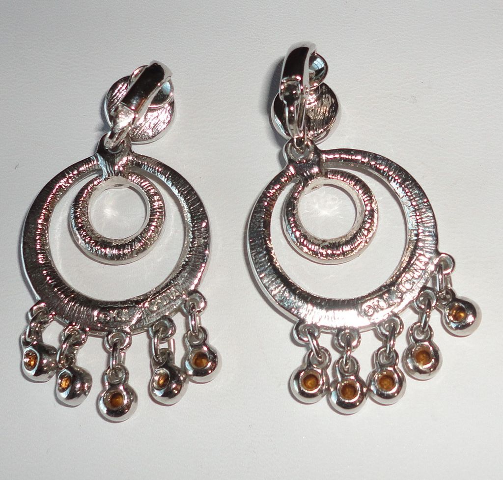 KJL Kenneth J. Lane Hollywood Event Dangling Clear Rhinestone Clip Earrings Book Piece KJL Kenneth J. Lane Hollywood Event Dangling Clear Rhinestone Clip Earrings Book Piece