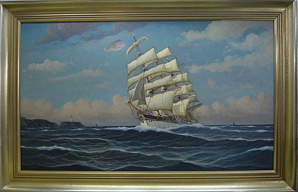 Large Signed Maritime Oil Painting of a Clipper Ship Large Signed Maritime Oil Painting of a Clipper Ship