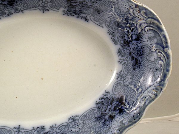 Flow Blue Vegetable Bowl Signed John Maddock & Sons Flow Blue Vegetable Bowl Signed John Maddock & Sons