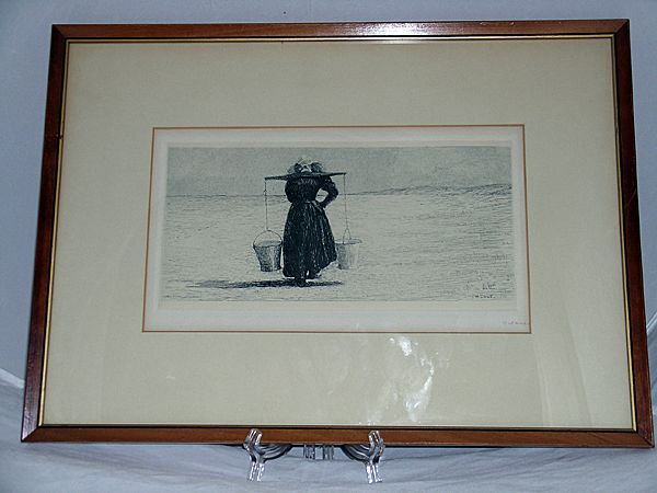 Hermann Daur (1870-1900) Etching Woman With Water Pails Hermann Daur (1870-1900) Etching Woman With Water Pails