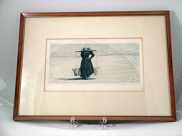 Hermann Daur (1870-1900) Etching Woman With Water Pails Hermann Daur (1870-1900) Etching Woman With Water Pails