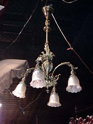 Ornate Cast Brass Four Arm Chandelier Ornate Cast Brass Four Arm Chandelier