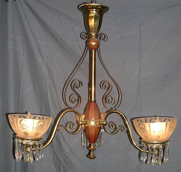 Three Arm Victorian Electrified Gasolier Three Arm Victorian Electrified Gasolier