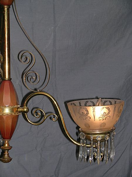 Three Arm Victorian Electrified Gasolier Three Arm Victorian Electrified Gasolier